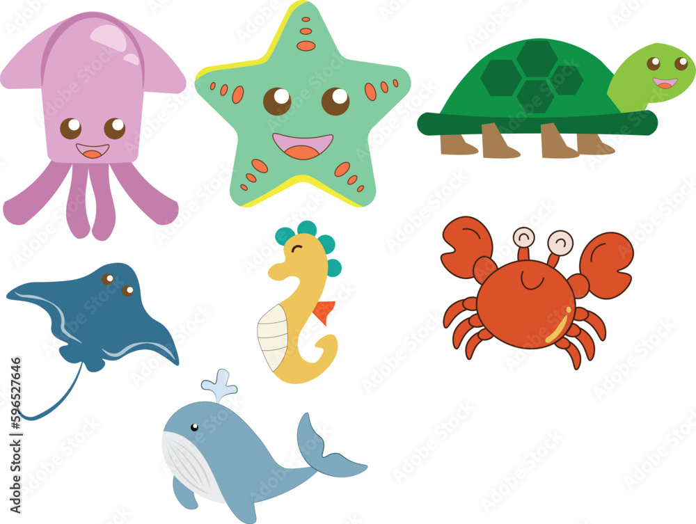 Fototapeta premium cute sea animals set