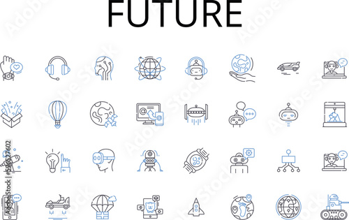 Future line icons collection. Destiny, Tomorrow, Outlook, Prospects, Horizon, Time ahead, Eventuality vector and linear illustration. Hereafter,Prospective,Foresight outline signs set Generative AI