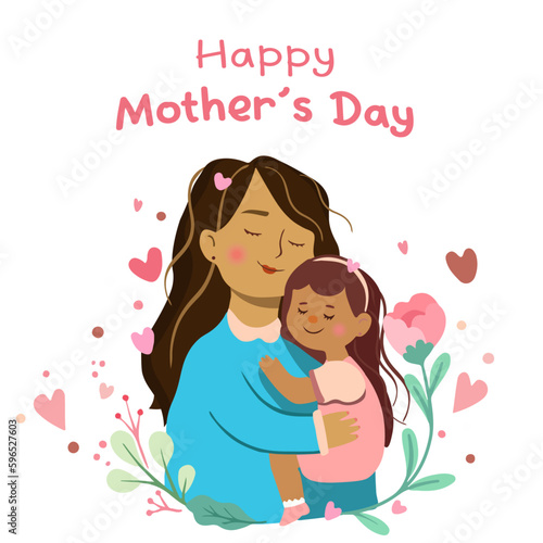 Mother s Day 2023. Happy Mother s Day. Vector illustration of mom with a baby girl in her arms