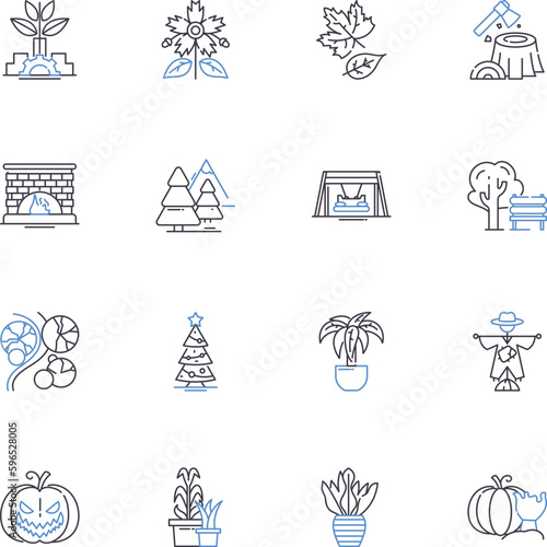 Harvesting line icons collection. Reaping, Gathering, Harvest, Crop, Yield, Collecting, Crops vector and linear illustration. Farming,Harvested,Hauling outline signs set Generative AI