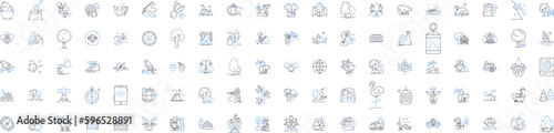 Adventure escape line icons collection. Thrilling, Exciting, Intense, Adrenaline, Dangerous, Action-packed, Risky vector and linear illustration. Unpredictable,Mysterious,Challenging Generative AI