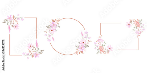 Set of pink wildflower watercolor frame