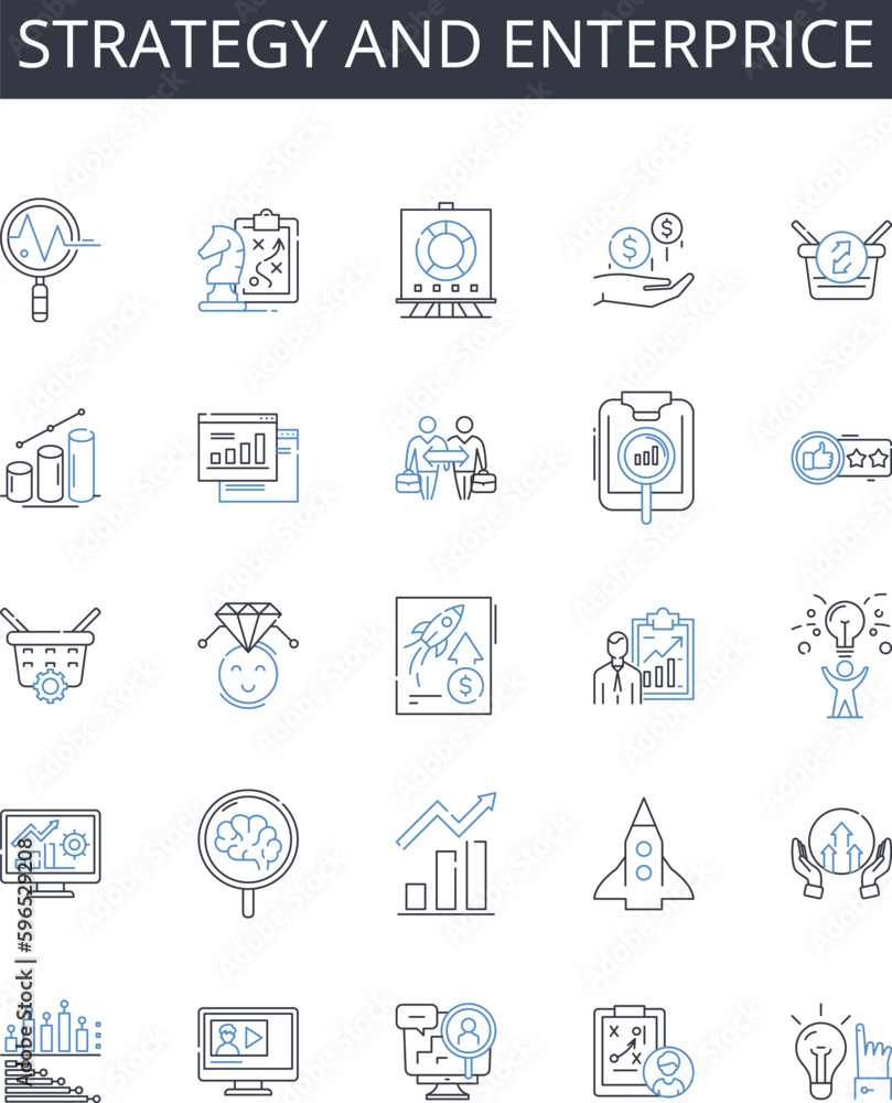 Strategy and enterprice line icons collection. Tactic, Plan, Approach, Scheme, Methodology, Blueprint, Design vector and linear illustration. Framework,Outline,Proposal outline signs set Generative AI