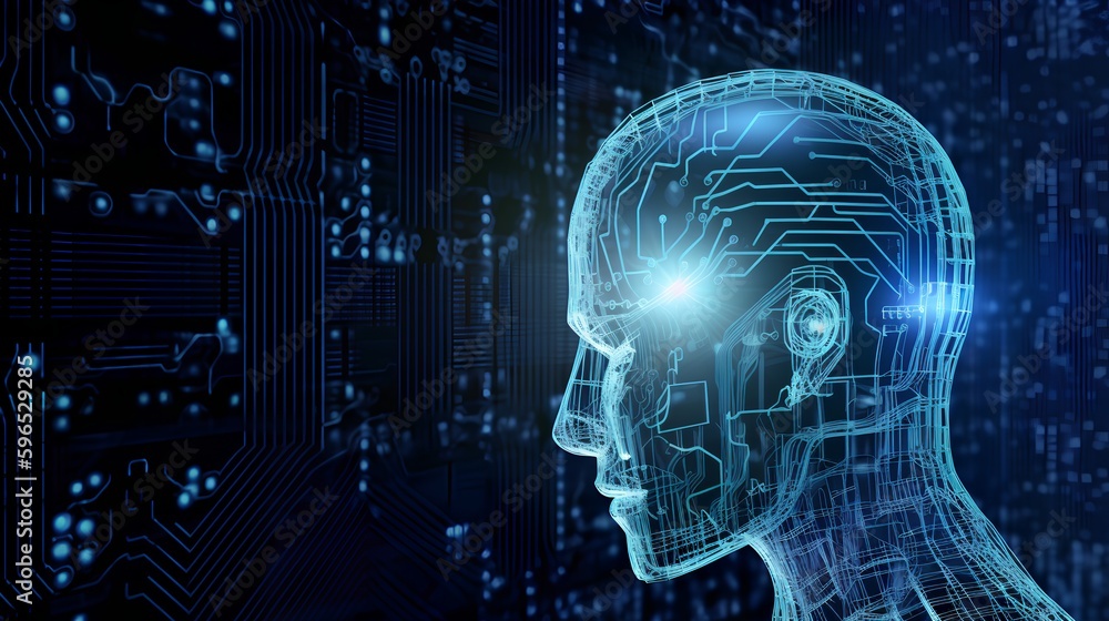AI concept image showcases a digital hologram of the human head ...