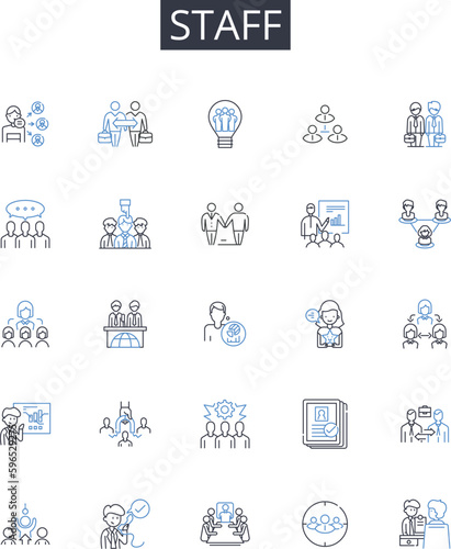 Staff line icons collection. Personnel, Employees, Workers, Team members, Crew members, Colleagues, Associates vector and linear illustration. Members,Teammates,Helpers outline signs set Generative AI