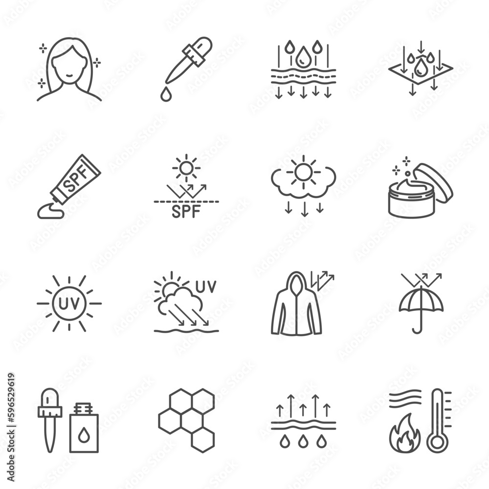 Fototapeta premium beauty skin care UV protection icon set Editable stroke, Vector Thin Line Icons 