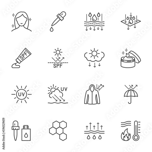 beauty skin care UV protection icon set Editable stroke, Vector Thin Line Icons 