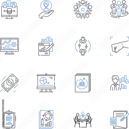 Debt Reduction line icons collection. Budgeting, Consistency, Discipline, Negotiation, Contrition, Creditor, Forgiveness vector and linear illustration. Persistence,Tenacity,Repayment Generative AI