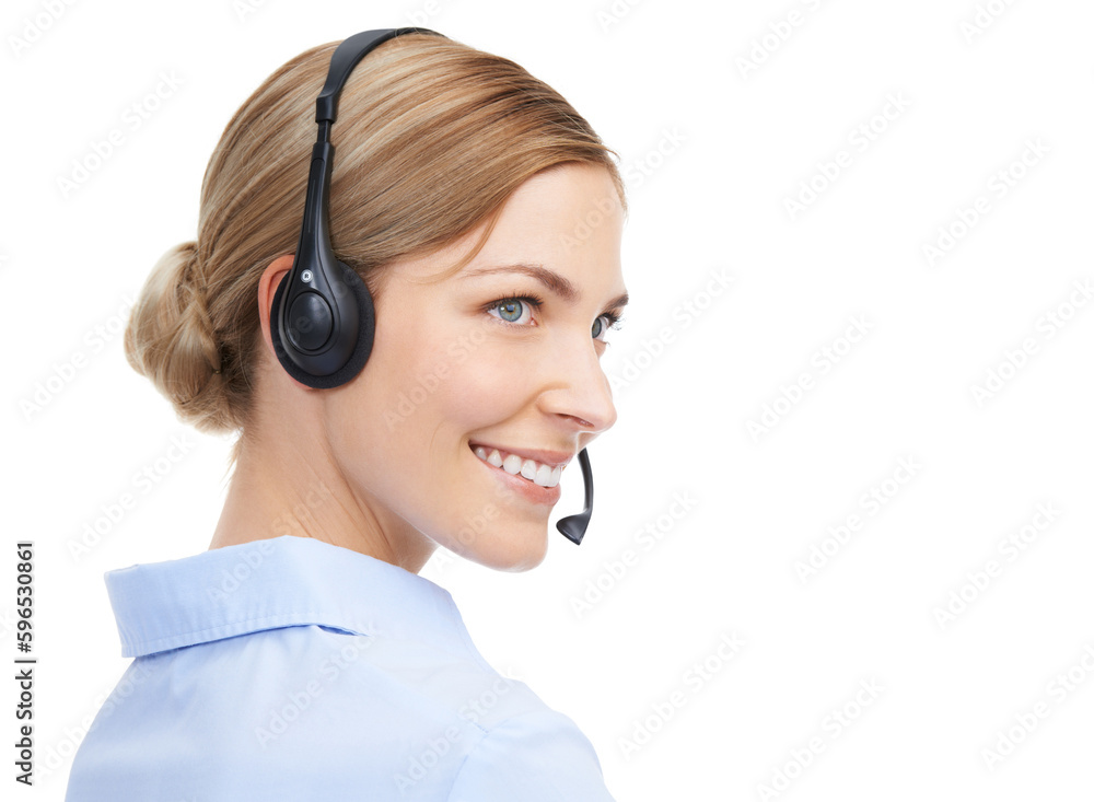Call center, face and smile of woman with headset for customer service and support. Female consultant, telemarketing agent and sales or telecom worker profile isolated on transparent, png background Call center, face and smile of woman with headset for customer service and support. Female consultant, telemarketing agent and sales or telecom worker profile isolated on transparent, png background