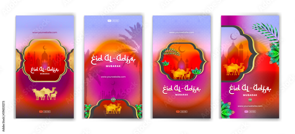 Fototapeta premium Eid al adha mubarak social media story design collection vibrant violet background