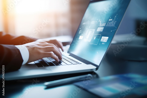 Cloud technology. Data storage and backup. Networking and internet service concept. Man using laptop computer and mobile phone with cloud computing diagram.