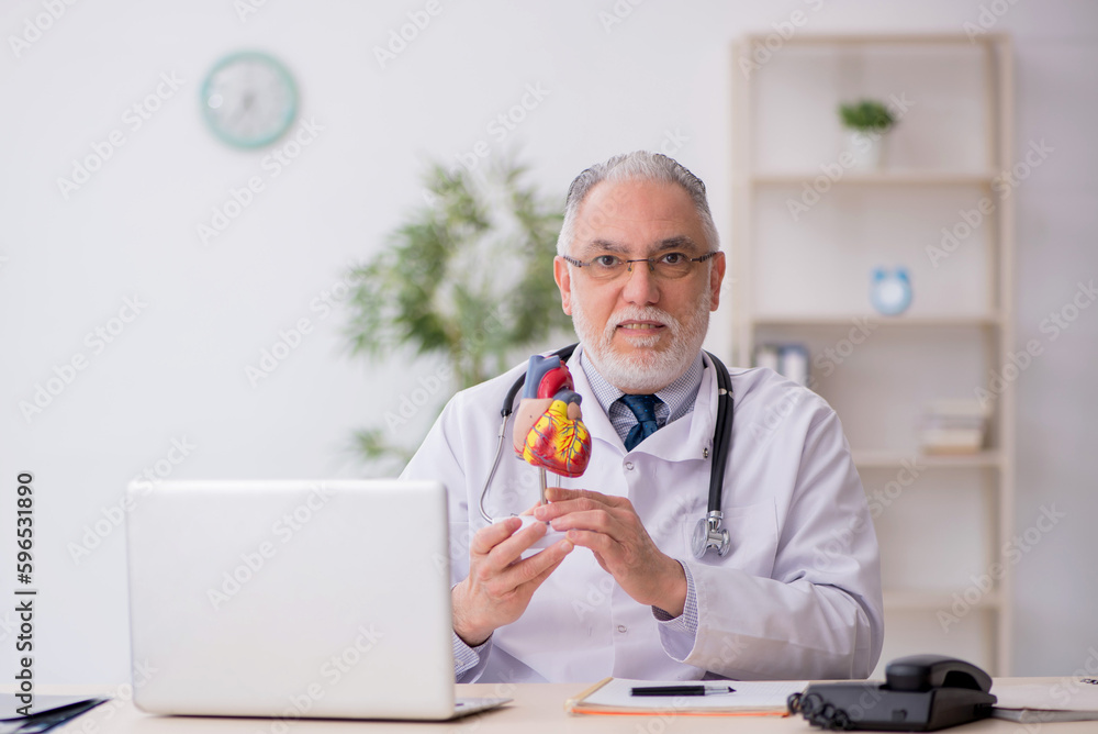 Old male doctor cardiologist working in the clinic Old male doctor cardiologist working in the clinic