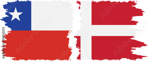 Denmark and Chile grunge flags connection vector