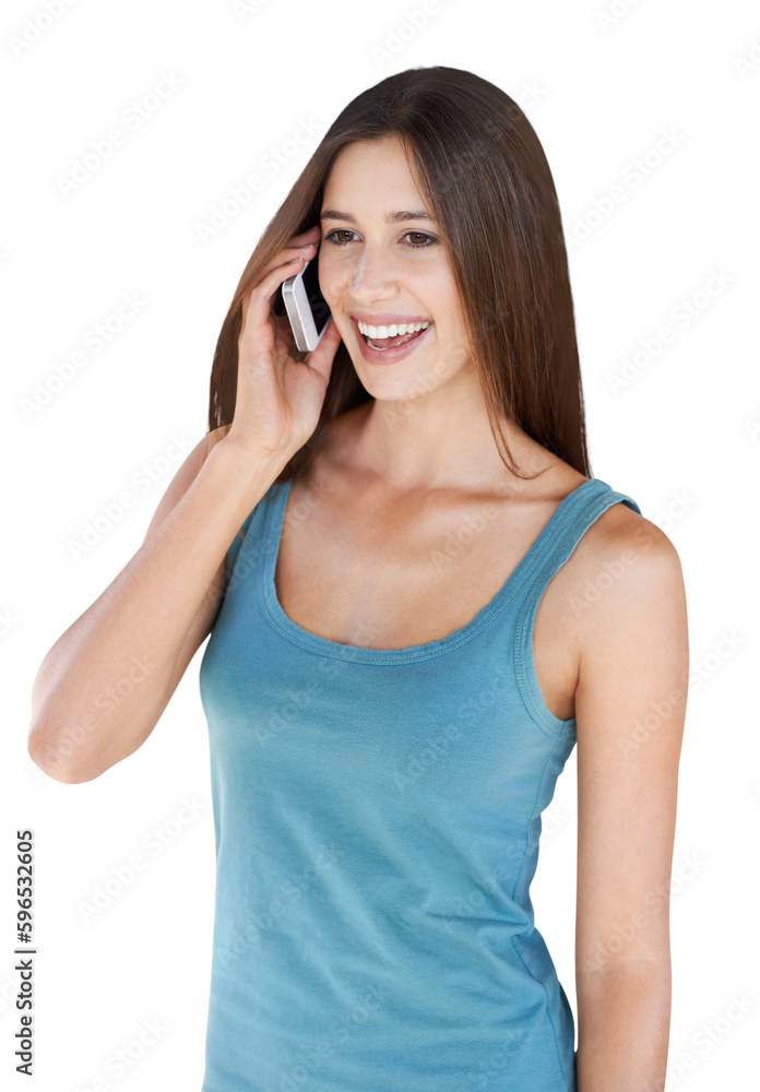 Phone call, talking and happy woman isolated on transparent, png background and listening to news or networking. Young person with cellphone for communication, chat or speaking on voip mobile app Phone call, talking and happy woman isolated on transparent, png background and listening to news or networking. Young person with cellphone for communication, chat or speaking on voip mobile app