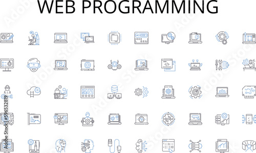 Web programming line icons collection. Welcome, Homepage, Introduction, Landing, Entryway, Portal, Gateway vector and linear illustration. Start,Front,First outline signs set Generative AI
