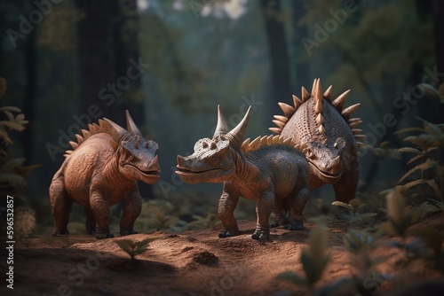 Three exploration Archaeoceratops in 3D. Generative AI