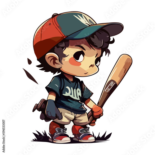 Photography Cartoon boy baseball player with a bat on a white background