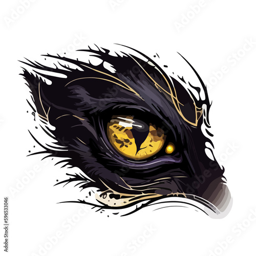 Creative drawing of a yellow eye of an animal on a white background. For your sticker or logo design.