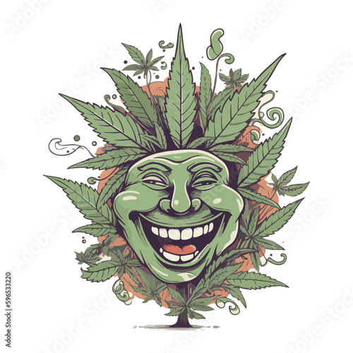 Laughing cannabis tree on a white background. For your sticker or postcard design.