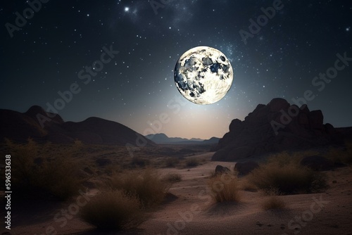 Desert sky with moon   stars. Generative AI