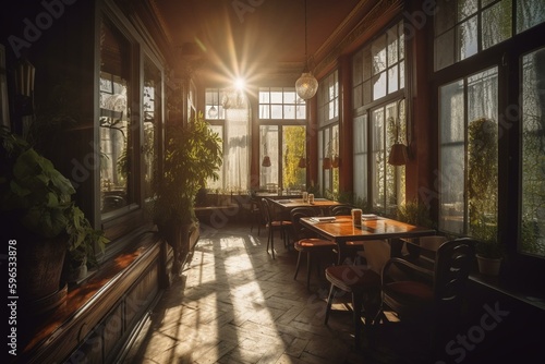 The restaurant gleams in the morning sun. Generative AI © Meliora