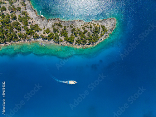 Fototapeta Naklejka Na Ścianę i Meble -  Gemile Island Drone Photo, Aegean Islands Fethiye Beachs, Mugla Turkiye