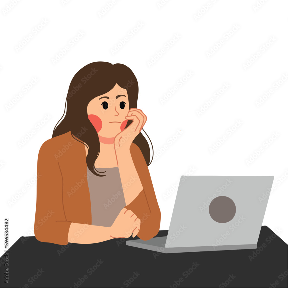 working woman in front of laptop illustration working woman in front of laptop illustration