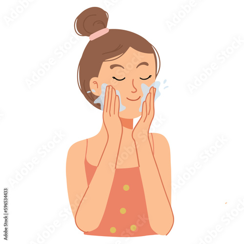 Skincare routine girl washing face beautiful illustration