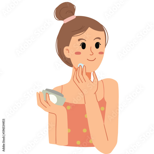 Skincare routine girl face using cream beautiful illustration