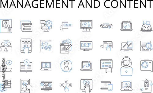 Management and content line icons collection. Administration, Supervision, Governance, Direction, Control, Coordination, Leadership vector and linear illustration. Generative AI
