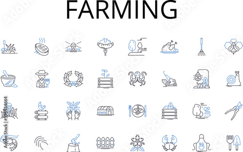 Farming line icons collection. Agriculture, Cultivation, Horticulture, Agribusiness, Gardening, Farm-to-table, Agronomy vector and linear illustration. Ranching,Homesteading,Agriscience Generative AI