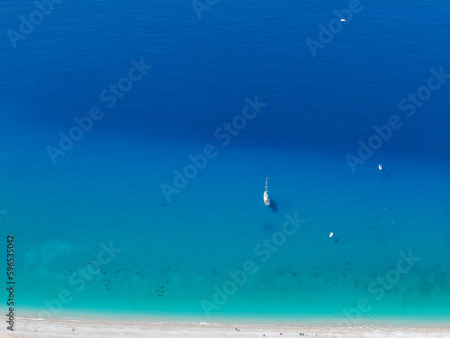 Fototapeta Naklejka Na Ścianę i Meble -  Summer Season in the Gocek Islands Beachs and Marina Drone Photo, Gocek Mugla, Turkiye