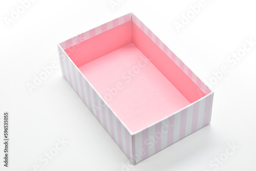 open beautiful pink box on white background, package for design