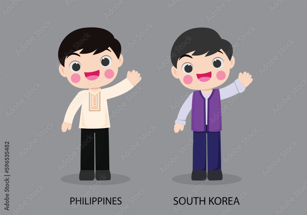 Philippines peopel in national dress. Set of South Korea man dressed in national clothes. Vector flat illustration. Philippines peopel in national dress. Set of South Korea man dressed in national clothes. Vector flat illustration.
