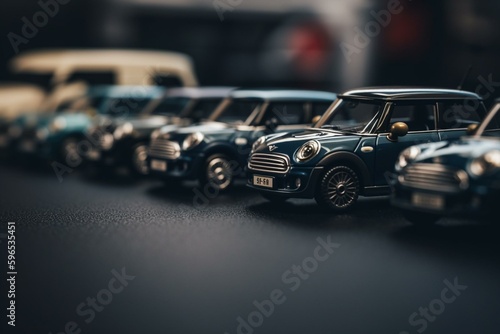 Several small cars lined up. Generative AI