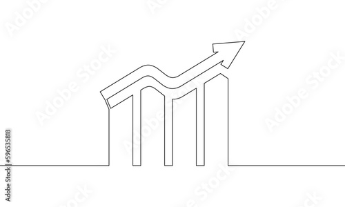 Continuous line line drawing of graph icon business. Increase sales. Arrow up. Growth graph. bar chart. Object one line, single line art, vector illustration