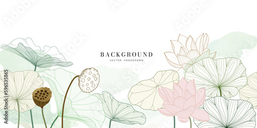 Asian background ,Oriental Chinese and Japanese style abstract pattern background design with lotus flower decorate in water color texture