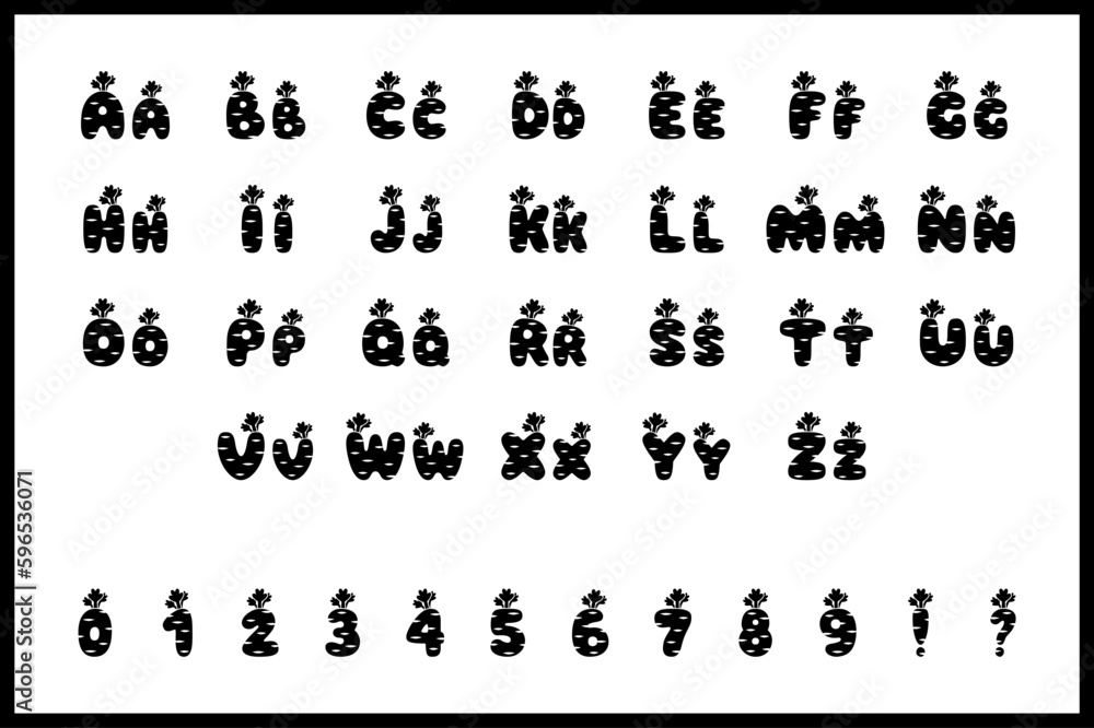 Carrot alphabet in cartoon style Carrot alphabet in cartoon style