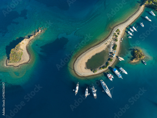 Turkish Maldives Yassica Islands Drone Photo, Gocek Fethiye, Mugla Turkey © raul77