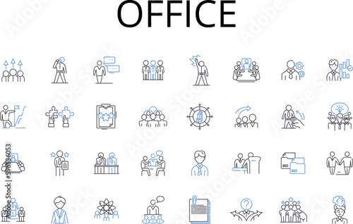 Office line icons collection. Workplace, Company, Employment, Business, Workspace, Enterprise, Establishment vector and linear illustration. Organization,Firm,Industry outline signs set Generative AI