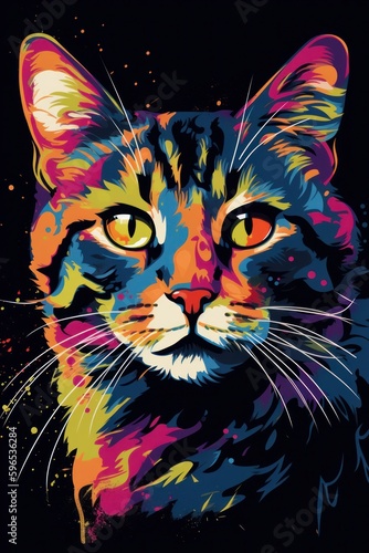 Cat in pop colorful art style on white background. Generative ai. © ant