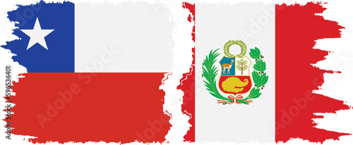 Peru and Chile grunge flags connection vector