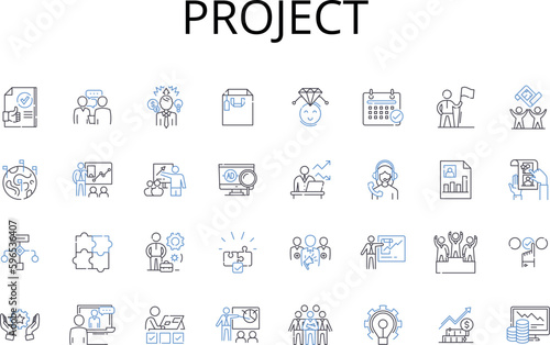 Project line icons collection. Venture, Initiative, Endeavor, Undertaking, Scheme, Assignment, Task vector and linear illustration. Enterprise,Pursuit,Mission outline signs set Generative AI