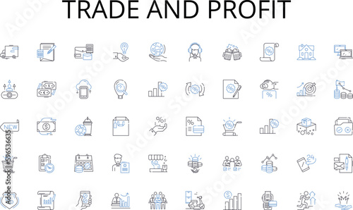 Trade and profit line icons collection. Mobile-friendly, Adaptable, Fluid, Scalable, Accessible, Efficient, Compliant vector and linear illustration. Dynamic,User-centric,Intuitive Generative AI