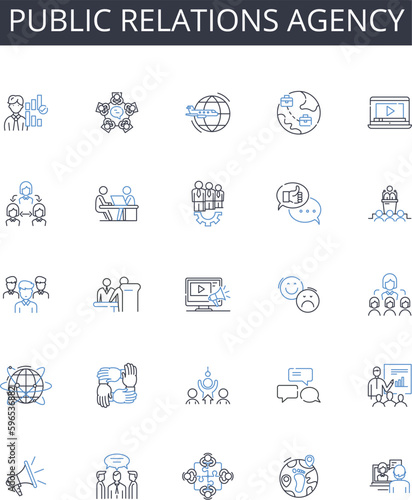 Public relations agency line icons collection. Marketing firm, Communication company, Promotion agency, Reputation management, Media relations, Brand publicity, Advertising organization Generative AI