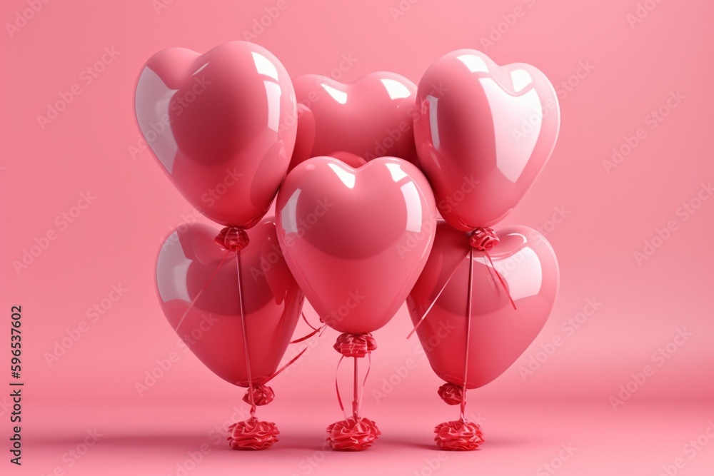 Stunning March 8th emblem with 3D red heart balloons. Pink background for International Women's Day. Generative AI