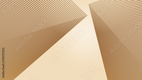 Look up at the abstract building made up of golden lines.Abstract geometric shape.  Futuristic background design.