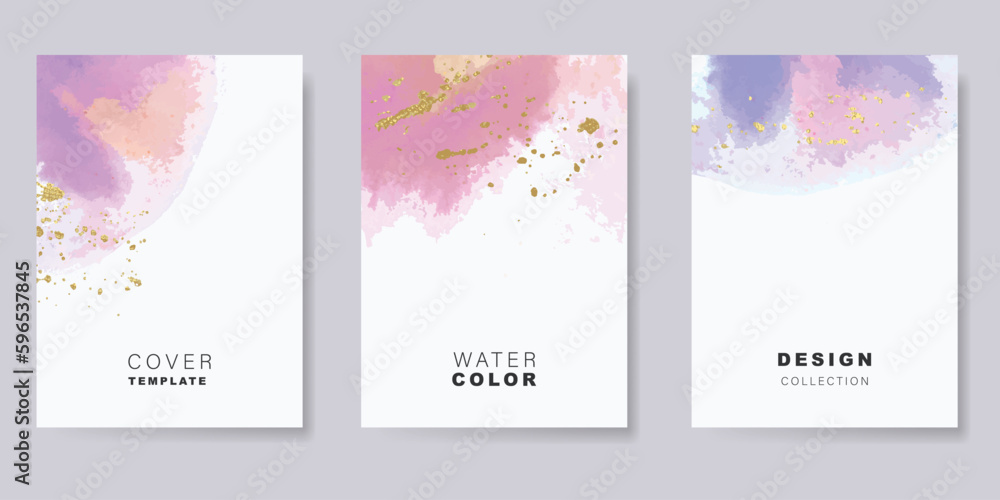 Bundle set of colorful watercolor background vector for poster or brochure cover design with golden spray decoration