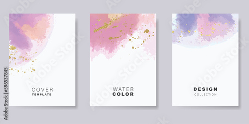 Bundle set of colorful watercolor background vector for poster or brochure cover design with golden spray decoration
