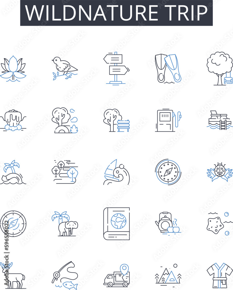 Wildnature trip line icons collection. Strategy, Guidance, Planning, Discussion, Feedback, Solutions, Insight vector and linear illustration. Collaboration,Assessment,Analysis outline Generative AI